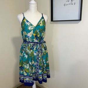EUC Sz. L Tropical Faux Wrap Dress